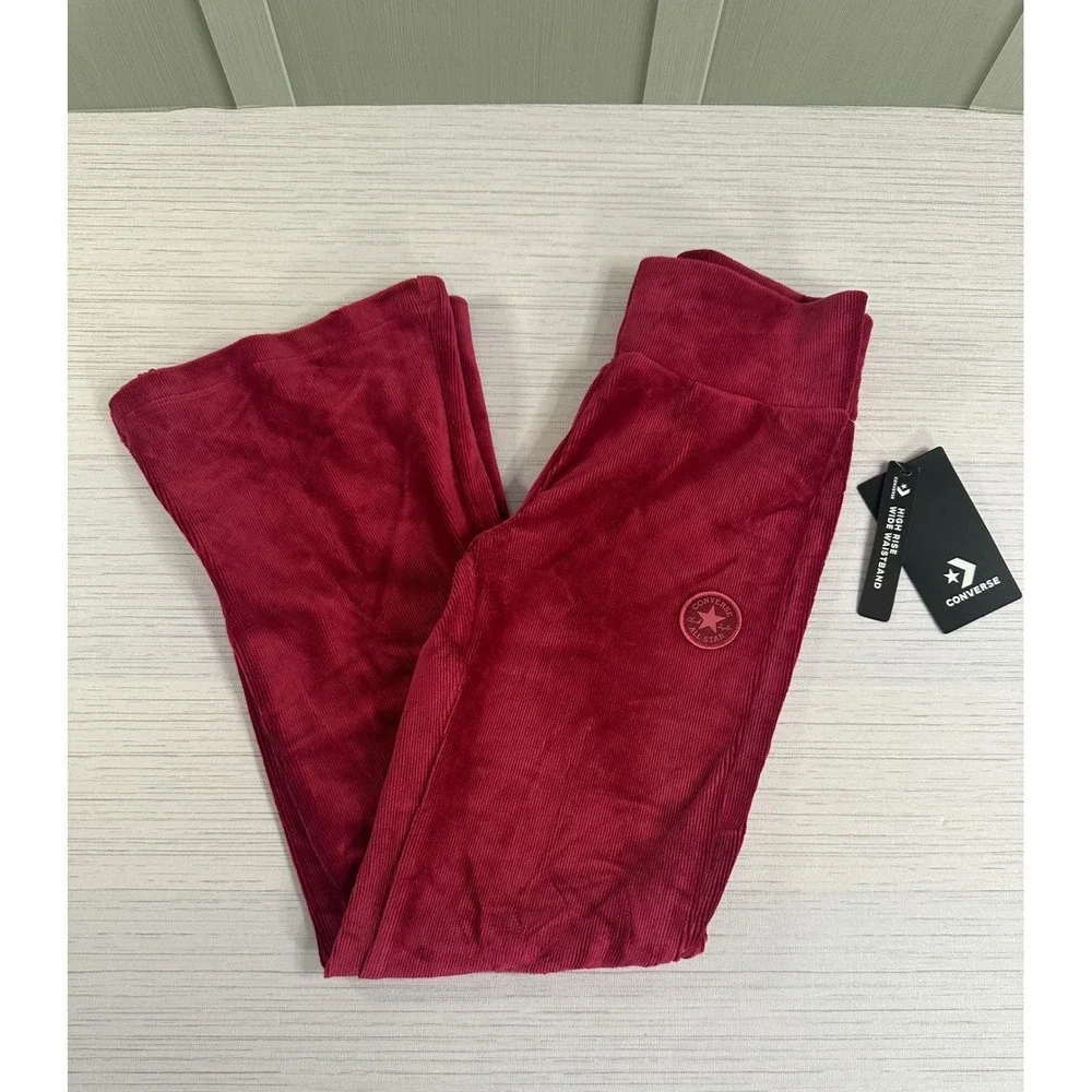 Converse Girls Sporty Berry Corduroy Flare Leg High Rise Pants Size M 10-11Y NWT